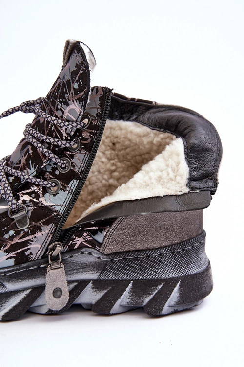 Skórzane Damskie Ocieplane Botki Maciejka 06146-03 Szare