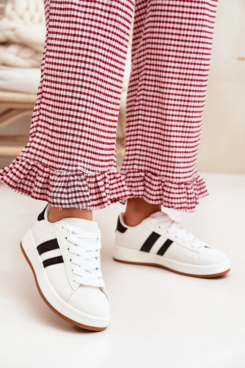 Buty Sportowe Sneakersy Damskie Z Eko Skóry Białe Ravina