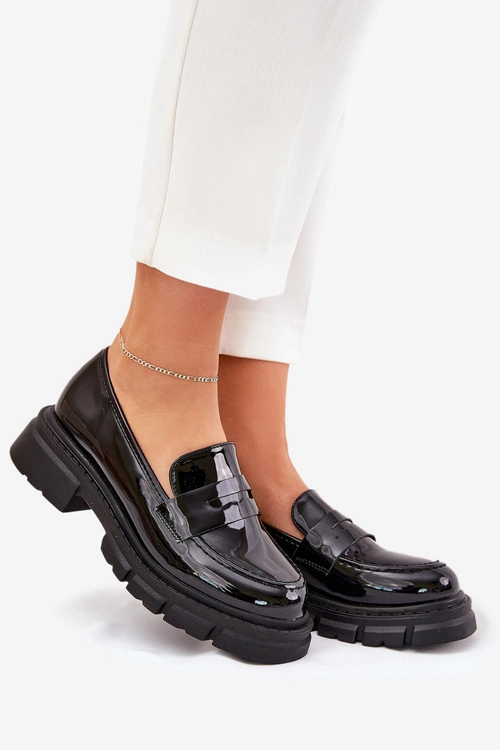 Mokasyny Damskie Lakierowane Czarne Elearionna