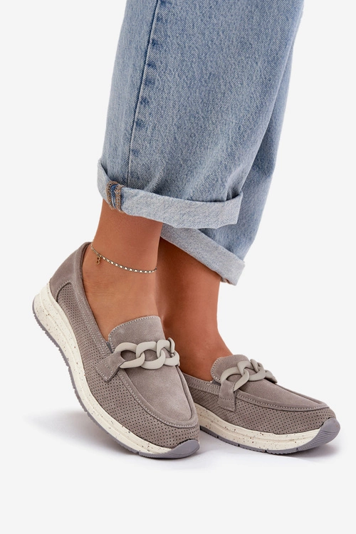 Zamszowe Mokasyny Na Platformie Z Łańcuchem D&A TW552 Szare