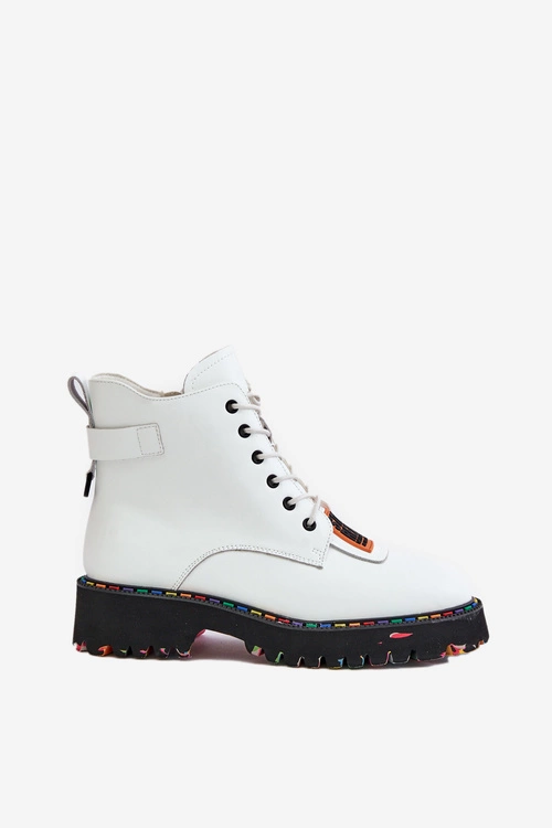 Skórzane Botki Trapery Damskie Na Zamek Artiker 55C0515 Białe