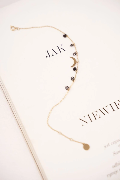 Damska Bransoletka Celebrytka Złota Księżyc Czarne Cyrkonie Chloë