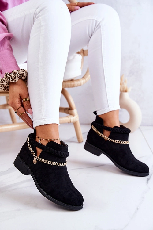 Zamszowe Botki Z Łańcuszkiem Czarne Talitha