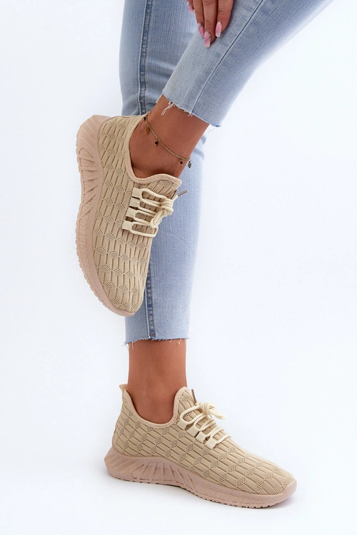 Materiałowe Lekkie Buty Sportowe Damskie Beżowe Xalara