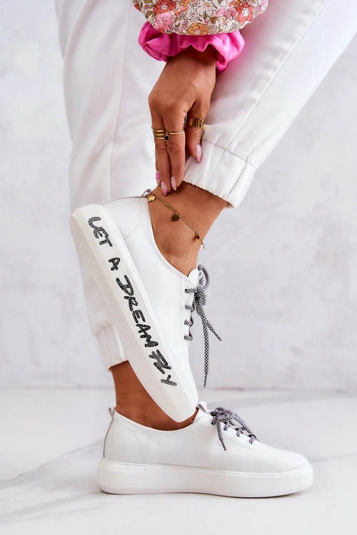 Damskie Skórzane Tenisówki Na Platformie Białe Marien