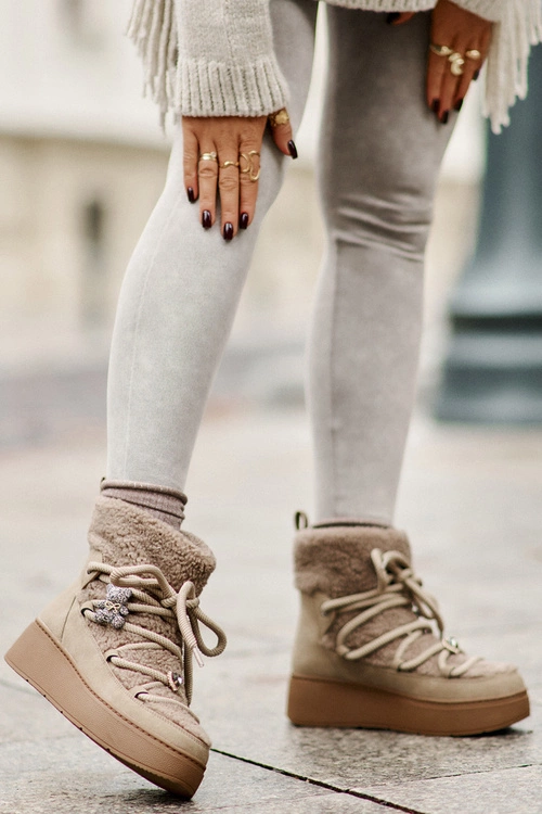 Śniegowce Damskie Z Przypinkami I Futerkiem Typu Baranek Brązowe Almatiza