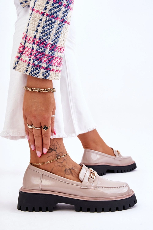 Lakierowane Mokasyny Na Platformie Beżowe Ronin