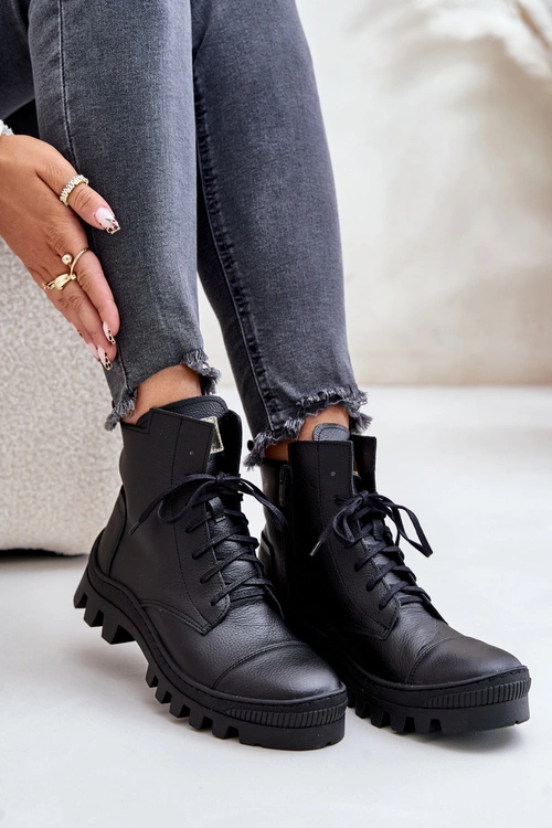 Zazoo 2831 Botki Damskie Ze Skóry Naturalnej Czarne