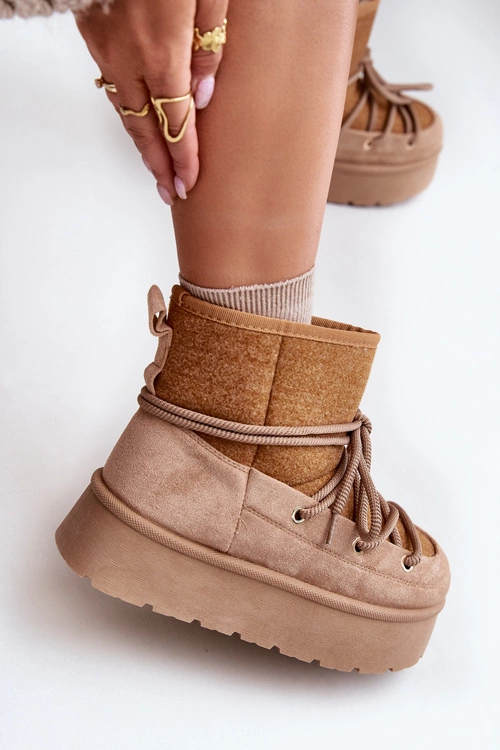 Śniegowce Z Wiązaniem Na Platformie Brązowe Mavora