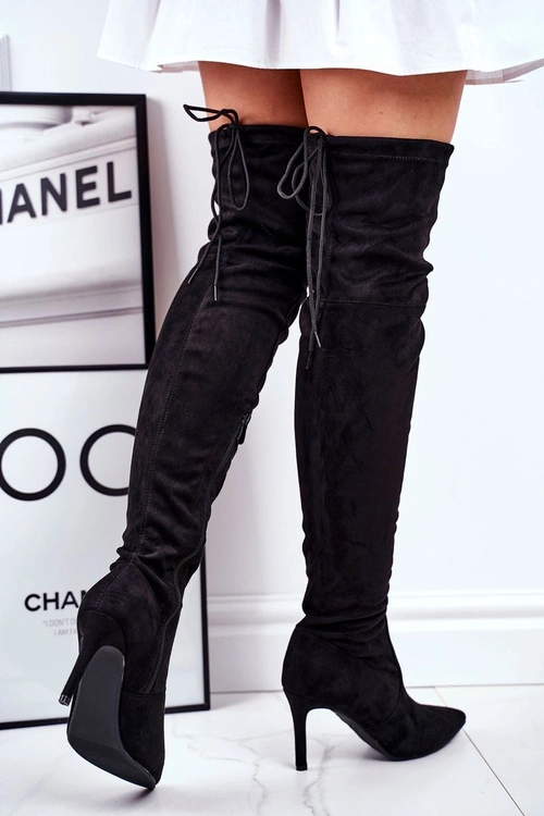 Kozaki Damskie Na Szpilce Zamszowe Czarne Huanto