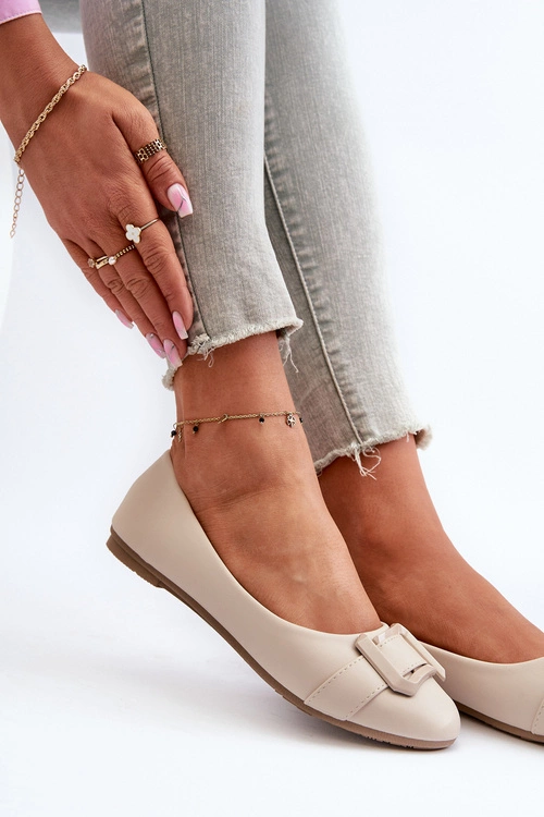 Baleriny Z Paskiem I Ozdobą Eko Skórzane Jasnobeżowe Cadwenla