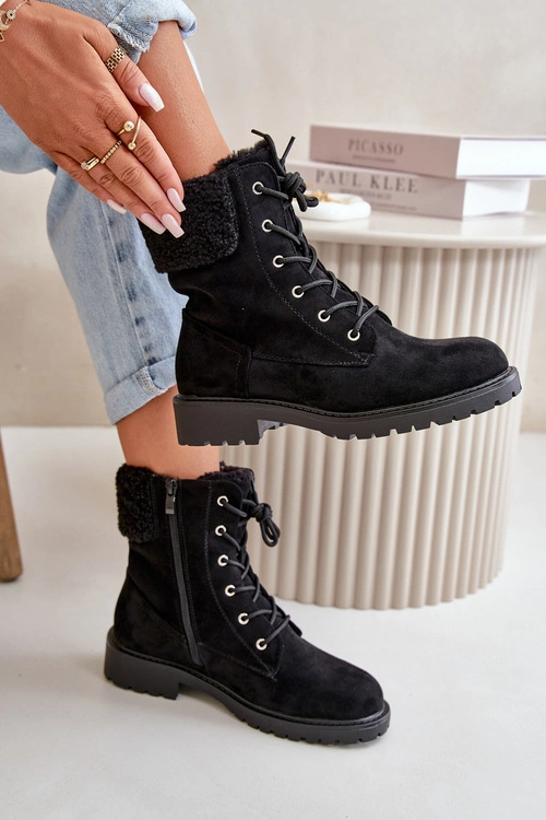 Damskie Ocieplane Botki Workery Na Zamek Czarne Mivael