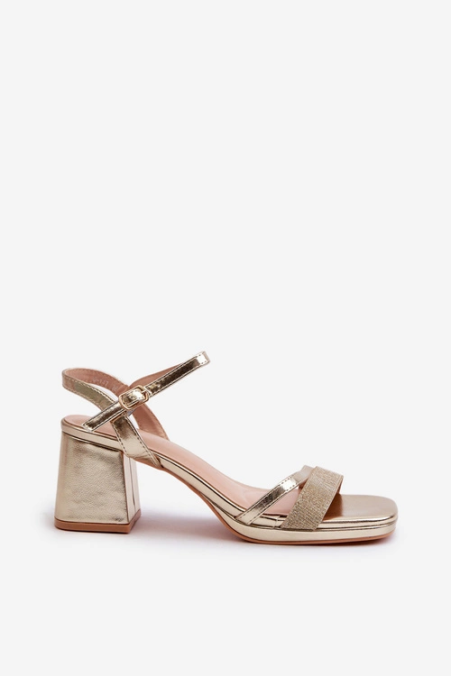 Damskie Sandały Na Obcasie Z Błyszczącym Paskiem Złote Tessata