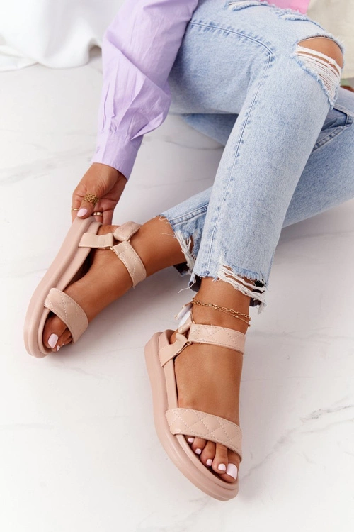 Sandały Z Pikowaniem Na Platformie Beżowe Turn Around
