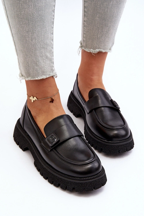 Mokasyny Damskie Z Paskiem Czarne Flanila