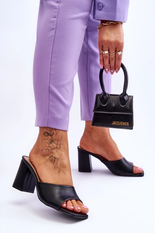 Damskie Skórzane Klasyczne Klapki Czarne Loara