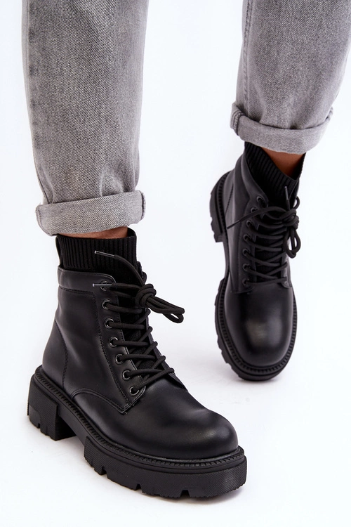 Trapery Botki Damskie Ze Skarpetą Czarne Rivella