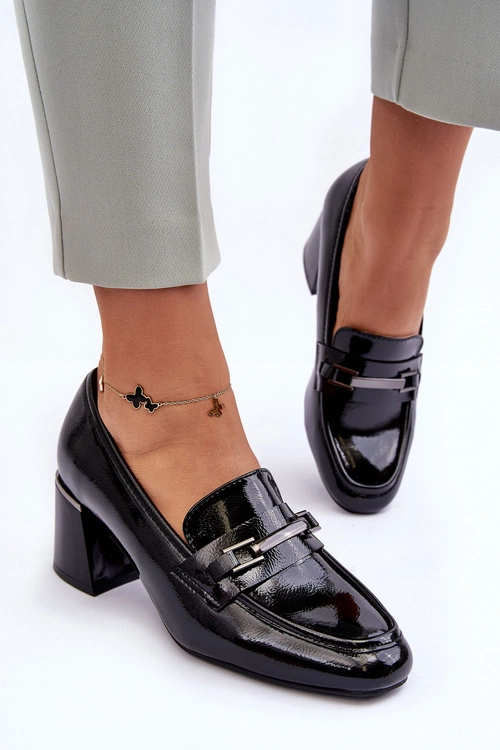 Lakierowane Czółenka Na Słupku Czarne Idona