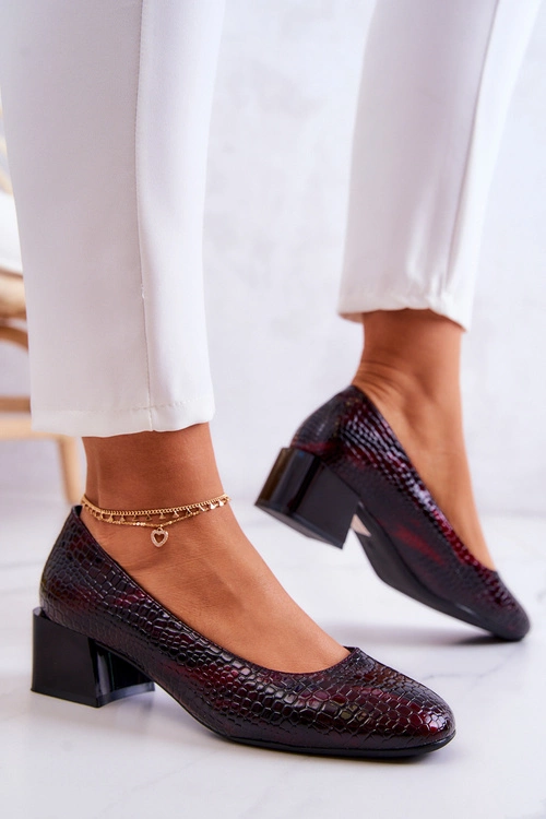 Skórzane Wężowe Czółenka Bordowe Mesquite