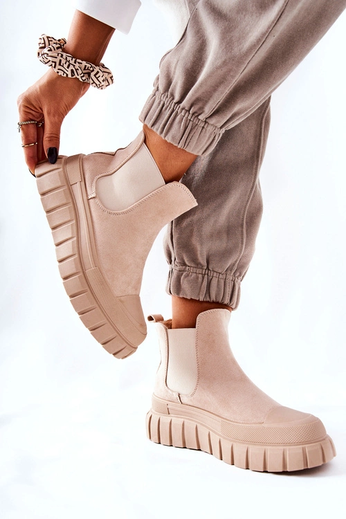 Zamszowe Botki Na Platformie Beżowe Jennily