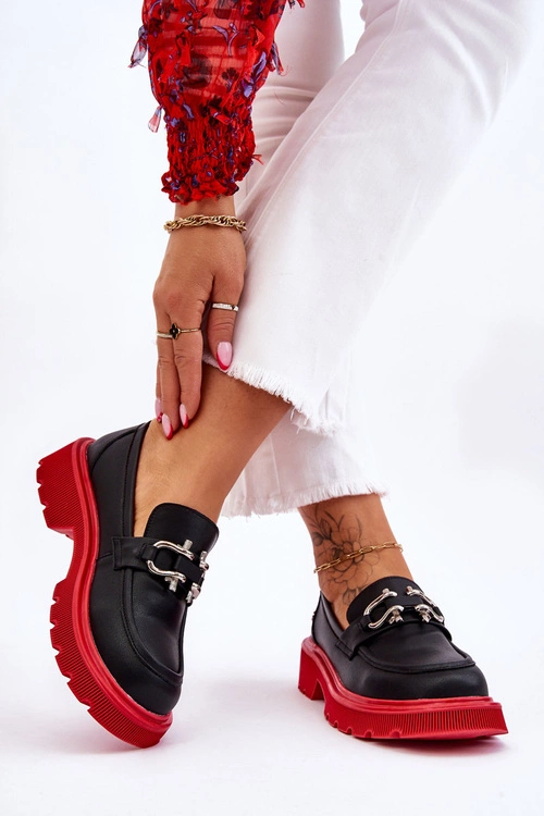 Skórzane Mokasyny Z Ozdobą GOE LL2N4040 Czarno-Czerwone