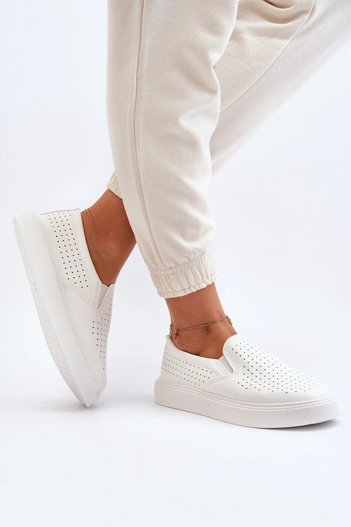 Ażurowe Trampki Slip-on Damskie Białe Echossia