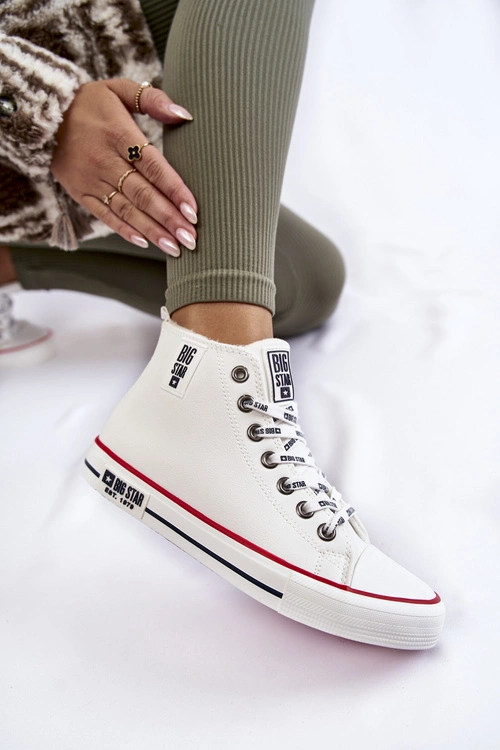 Klasyczne Wysokie Ocieplane Trampki Big Star KK274597 Białe