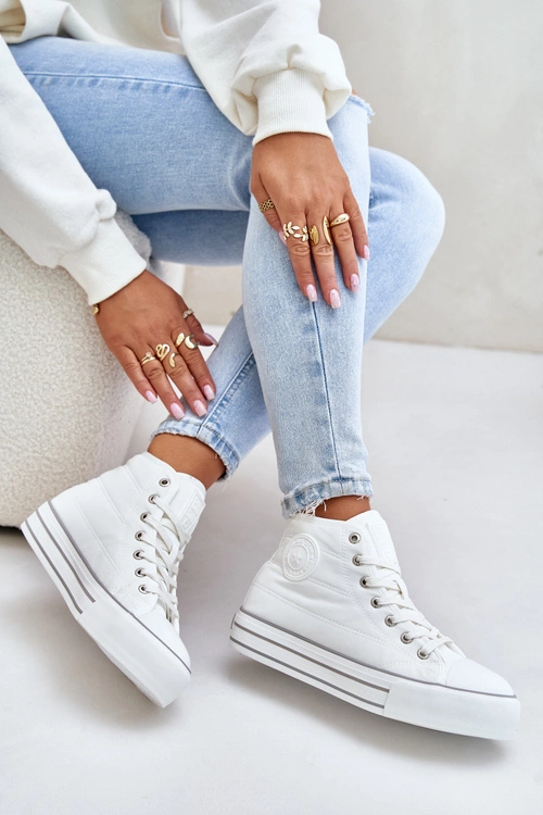 Ocieplane Trampki Damskie Na Platformie OO274A473 Białe