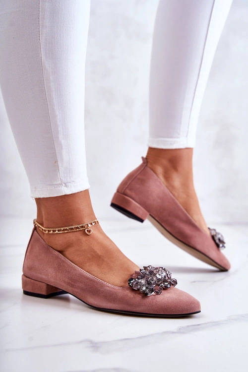 Zamszowe Baleriny Z Ozdobą Różowe Loretty