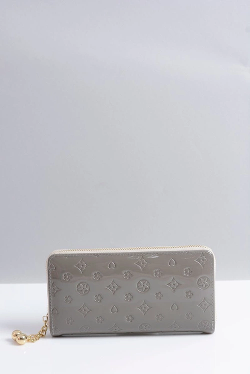 Portfel Damski Szare Duży Lakierowany Złoty Zamek