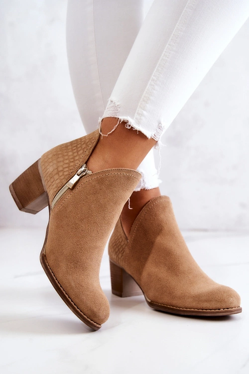 Damskie Skórzane Botki Na Słupku Camel Larsa