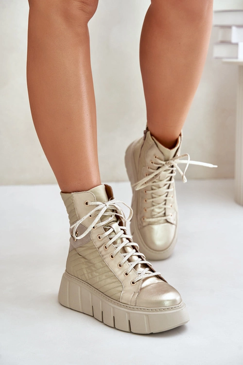 Skórzane Botki Na Platformie Maciejka 06751-25 Złote