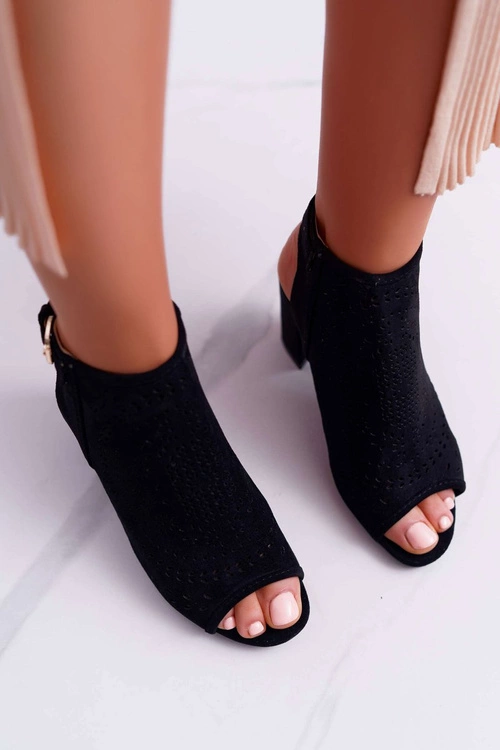 Damskie Sandały Na Słupku Peep Toe Czarne Florina