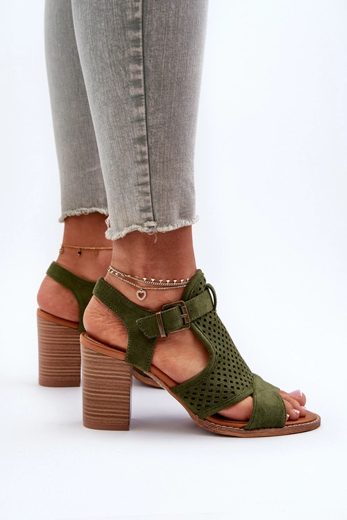 Ażurowe Sandały Na Słupku Ciemnozielone Hey Lover