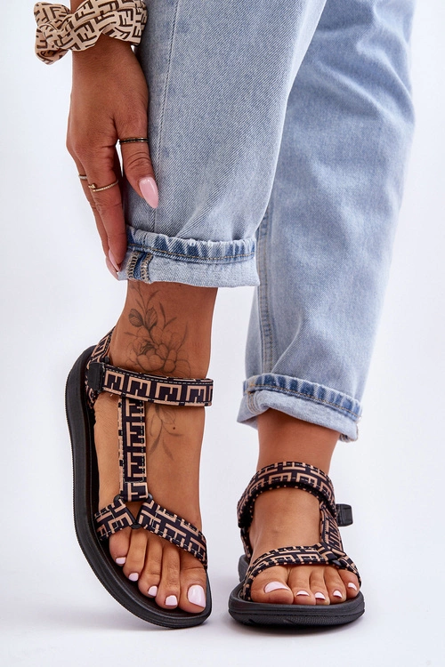 Damskie Satynowe Sportowe Sandały Czarno-Beżowe Victory