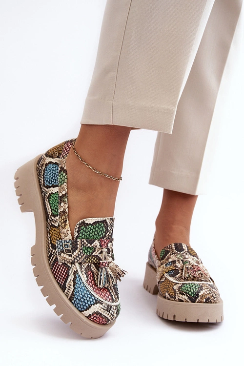 Damskie Skórzane Półbuty Frędzle Maciejka 05497-45 Multikolor