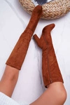 Kozaki Damskie Na Słupku Zamszowe Camel Classy