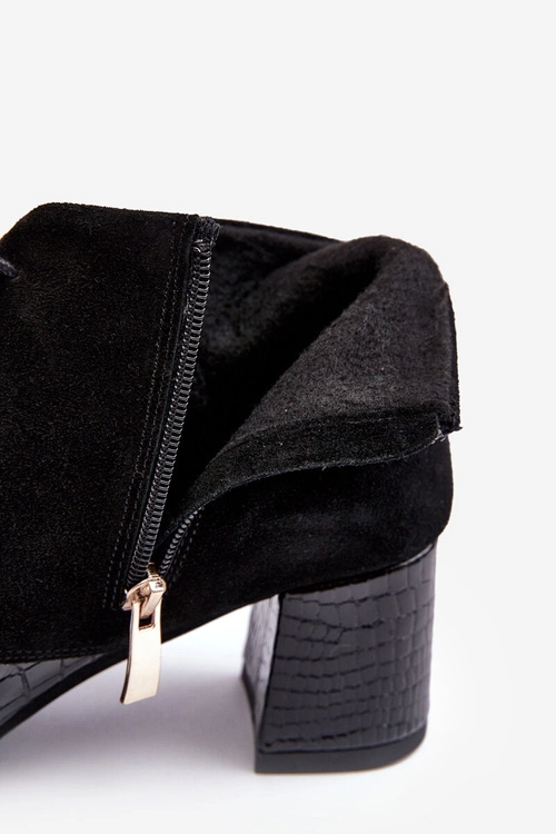 Damskie Botki Na Niskim Słupku Wężowy Wzór Czarne Ebba