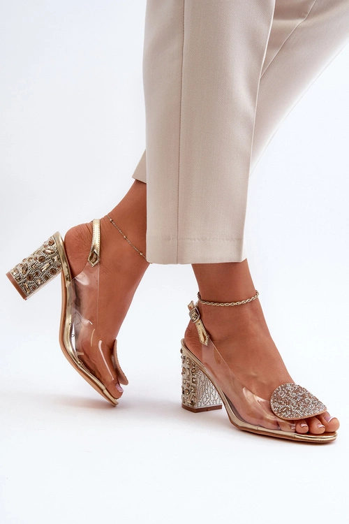 Sandały Transparentne Na Słupku Złote D&A MR38-812