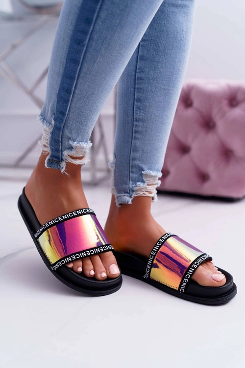 Damskie Klapki Różowe Opalizujące Nerdo