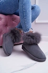 Damskie Botki Śniegowce Ocieplane Futerkiem Skóra Zamsz Szare Memento