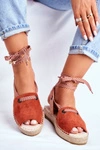 Espadryle Damskie Na Platformie Lniane Pomarańczowe Monacoz