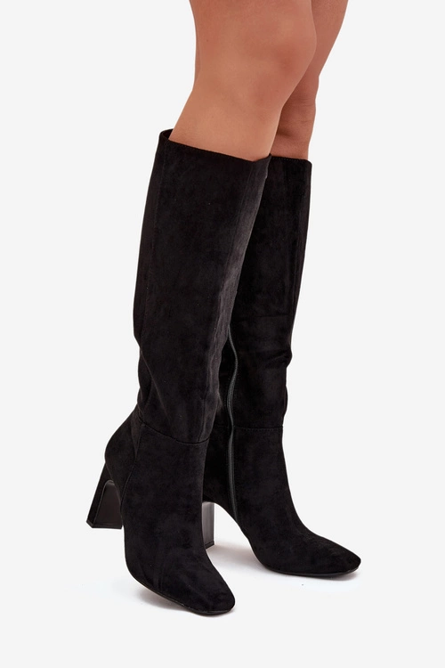 Kozaki Damskie Na Słupku Ocieplane Czarne Zamira