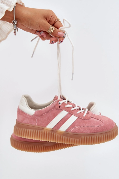 Zamszowe Sneakersy Damskie Na Platformie Różowe Marisae