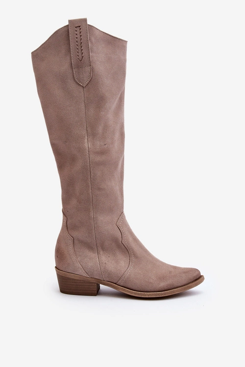 Zazoo 3427 Damskie Zamszowe Kozaki Kowbojki Cappuccino