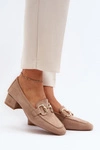 Czółenka Na Niskim Obcasie Klocku Z Ozdobą Beżowe Dolvira
