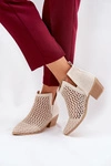 Ażurowe Botki Damskie Na Obcasie Z Wycięciami I Plecionką Jasnobeżowe Tulifedi