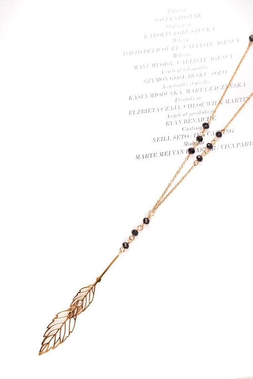 Damski Złoty Naszyjnik Łańcuszek Różaniec Czarne Kuleczki Beatrix