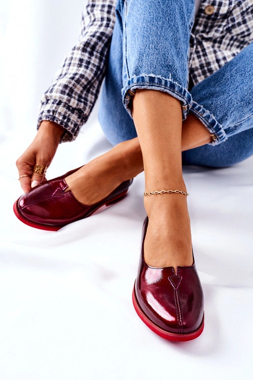 Skórzane Lakierowane Półbuty Maciejka 05035-23 Bordowe