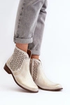 Zazoo 2791 Skórzane Ażurowe Botki Złote